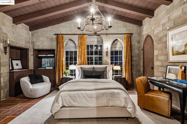 Bedroom, Chandelier, Interior, Stone Walls, Wooden Beams, Wooden Ceilings