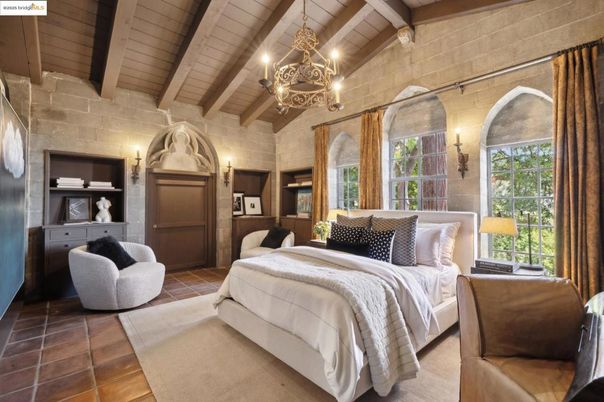 Bedroom, Chandelier, Interior, Stone Walls, Wooden Beams, Wooden Ceilings