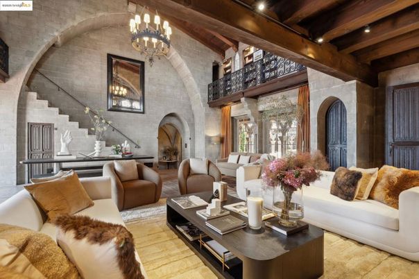 Chandelier, Interior, Living room, Recessed Lighting, Stone Walls, Wooden Beams, Wooden Ceilings, Wood Texture Flooring