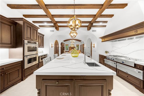Interior, Kitchen, Pendant Lights, Stainless Steel Appliances, Wooden Beams