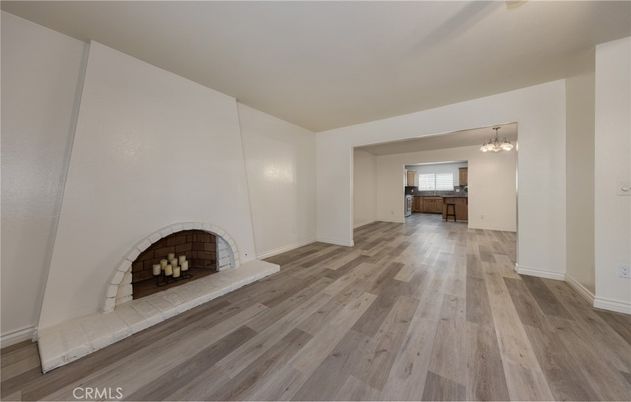 Chandelier, Empty room, Fireplace, Interior, Wood Texture Flooring