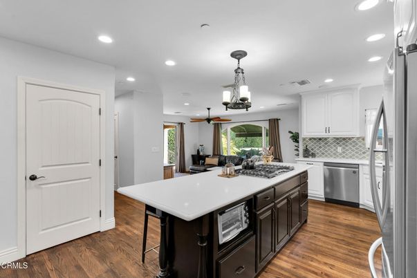 Interior, Kitchen, Pendant Lights, Recessed Lighting, Wood Texture Flooring