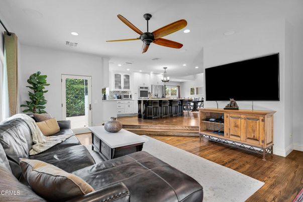 Chandelier, Interior, Kitchen, Living room, Recessed Lighting, Wood Texture Flooring