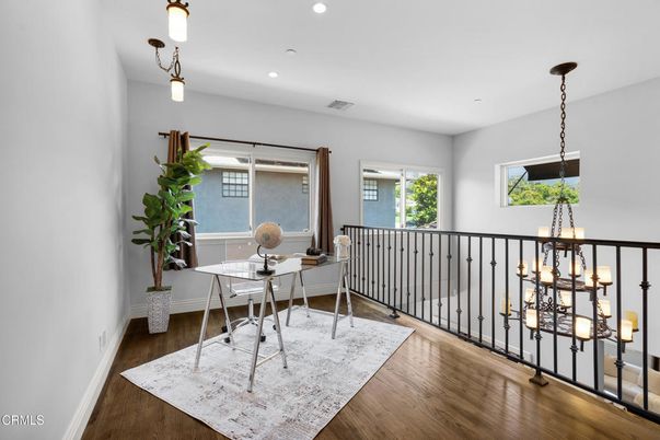 Home Office, Interior, Pendant Lights, Recessed Lighting, Wood Texture Flooring