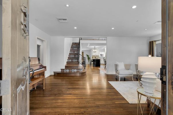 Dining room, Interior, Piano, Recessed Lighting, Wood Texture Flooring