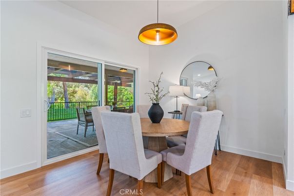 Dining room, Interior, Pendant Lights, Wood Texture Flooring