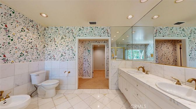 Bathroom, Dual Sink Vanities, Interior, Recessed Lighting, Tile Countertops