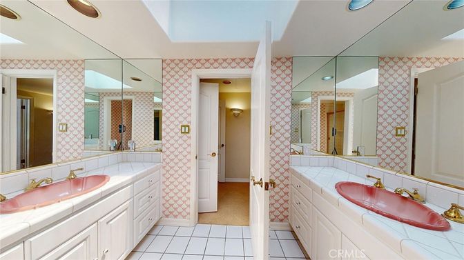 Bathroom, Dual Sink Vanities, Interior, Recessed Lighting, Tile Countertops