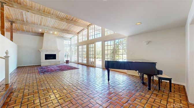 Fireplace, Interior, Piano, Recessed Lighting, Wooden Beams, Wooden Ceilings