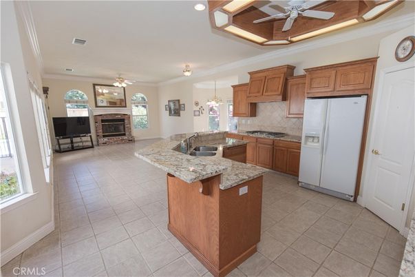 Fireplace, Interior, Kitchen, Living room, Recessed Lighting