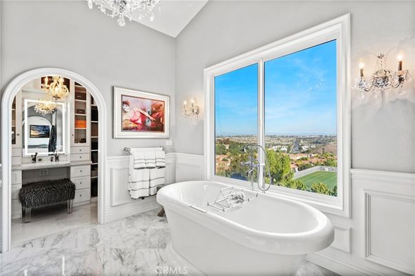 Bathroom, Chandelier, Free Standing Baths, Interior, Marble