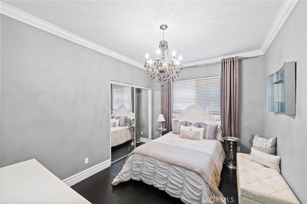 Bedroom, Chandelier, Interior, Wood Texture Flooring