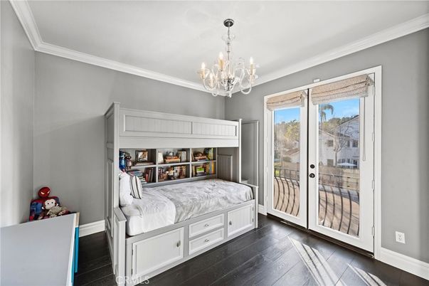 Bedroom, Chandelier, Interior, Wood Texture Flooring
