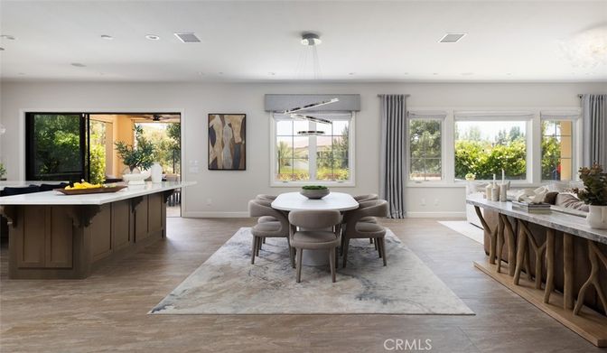 Dining room, Interior, Kitchen, Pendant Lights, Recessed Lighting, Wood Texture Flooring