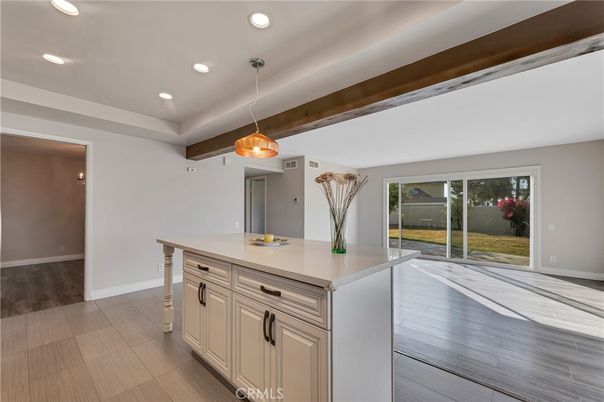 Interior, Kitchen, Pendant Lights, Recessed Lighting, Wood Texture Flooring