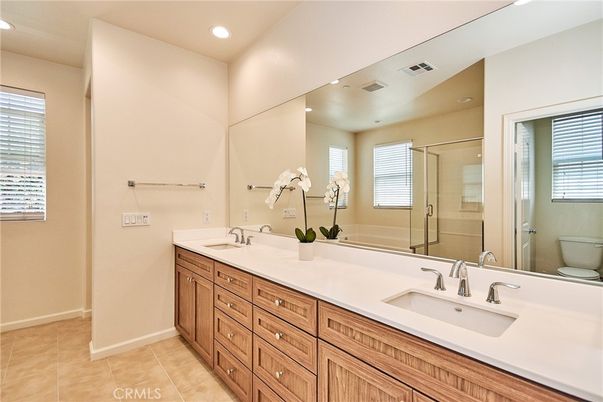 Bathroom, Dual Sink Vanities, Glass Shower, Interior, Recessed Lighting