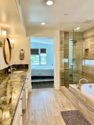 Bathroom, Dual Sink Vanities, Glass Shower, Interior, Recessed Lighting