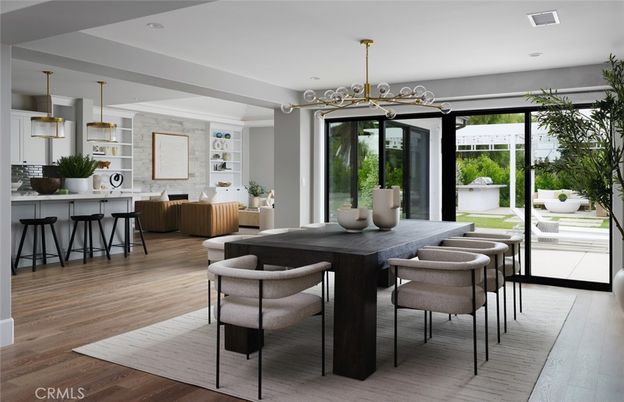 Dining room, Interior, Pendant Lights, Recessed Lighting, Wood Texture Flooring