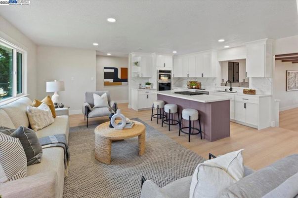 Interior, Kitchen, Living room, Recessed Lighting, Stainless Steel Appliances, Wood Texture Flooring