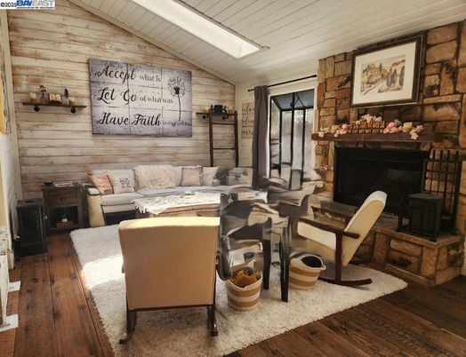 Fireplace, Interior, Living room, Wood Texture Flooring, Wooden Walls