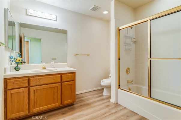 Bathroom, Glass Shower, Interior, Recessed Lighting, Wood Texture Flooring