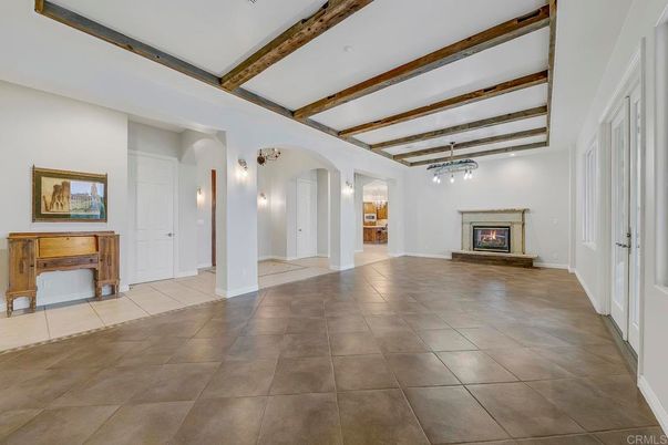 Empty room, Fireplace, Interior, Wooden Beams