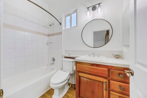 Bathroom, Interior, Tile Countertops, Wood Texture Flooring