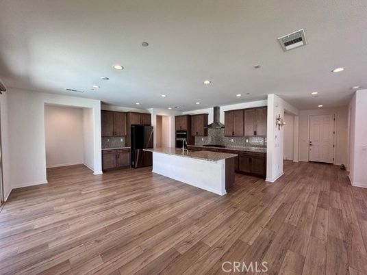 Empty room, Interior, Kitchen, Recessed Lighting, Wood Texture Flooring