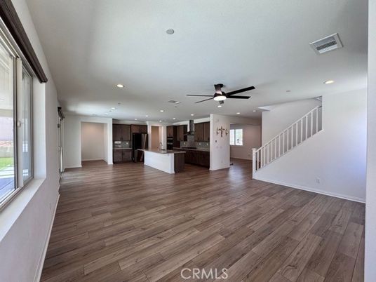 Empty room, Interior, Kitchen, Recessed Lighting, Wood Texture Flooring