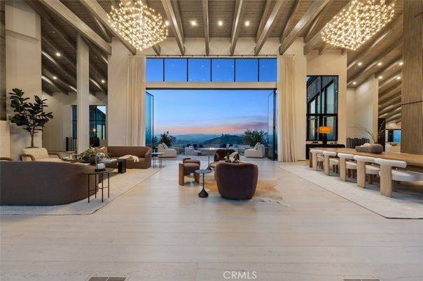 Dining room, Interior, Living room, Pendant Lights, Recessed Lighting, Water, Wooden Beams, Wooden Ceilings, Wood Texture Flooring
