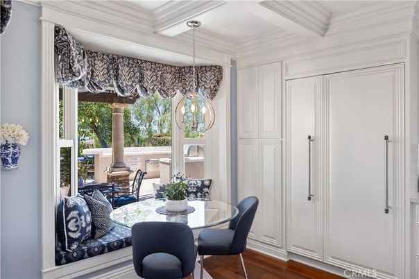 Dining room, Interior, Pendant Lights, Wood Texture Flooring