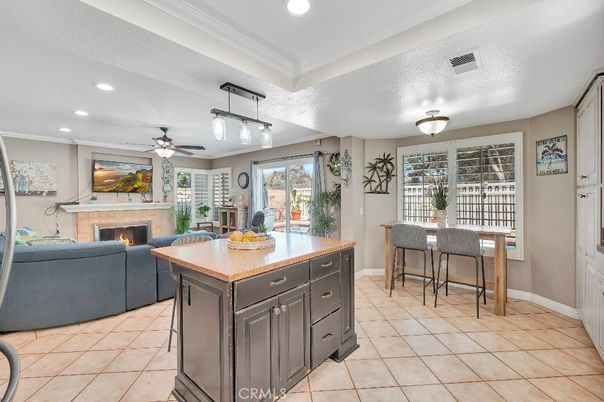 Fireplace, Interior, Kitchen, Living room, Recessed Lighting