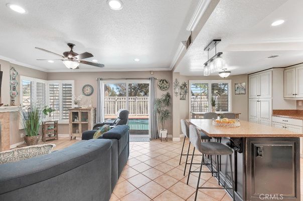 Dining room, Fireplace, Interior, Living room, Pendant Lights, Recessed Lighting