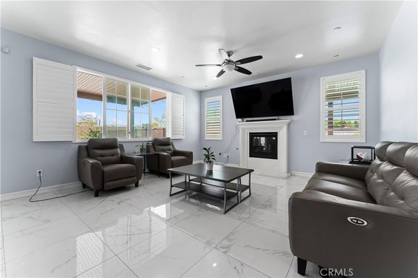 Fireplace, Interior, Living room, Marble, Recessed Lighting