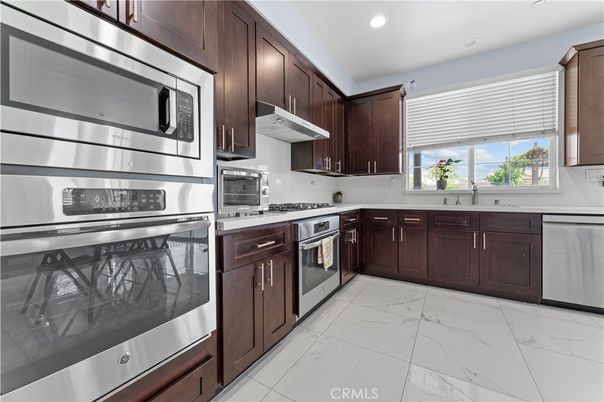 Interior, Kitchen, Marble, Recessed Lighting, Stainless Steel Appliances