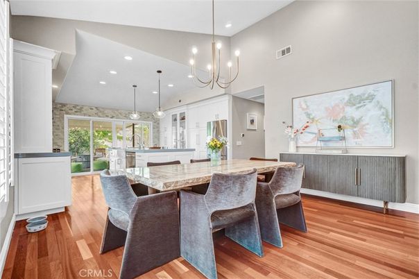 Chandelier, Interior, Kitchen, Pendant Lights, Recessed Lighting, Wood Texture Flooring