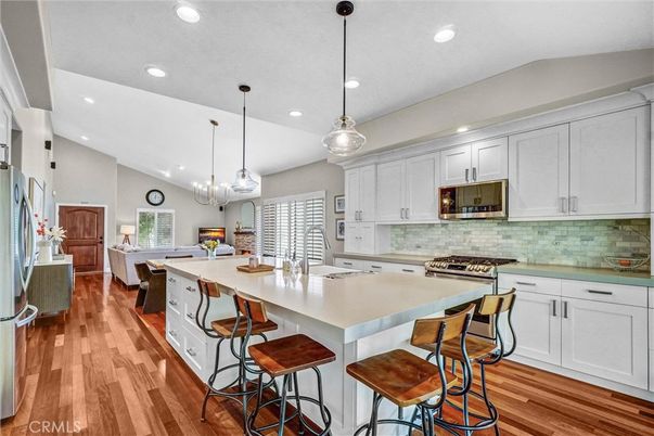 Interior, Kitchen, Pendant Lights, Recessed Lighting, Wood Texture Flooring