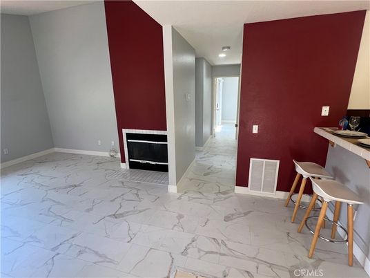 Empty room, Fireplace, Interior, Marble, Recessed Lighting