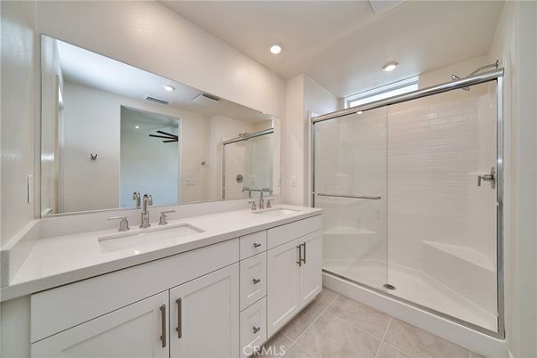 Bathroom, Dual Sink Vanities, Glass Shower, Interior, Recessed Lighting