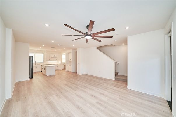 Empty room, Interior, Kitchen, Recessed Lighting, Wood Texture Flooring