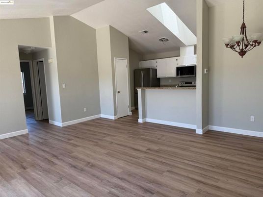 Chandelier, Empty room, Interior, Kitchen, Wood Texture Flooring