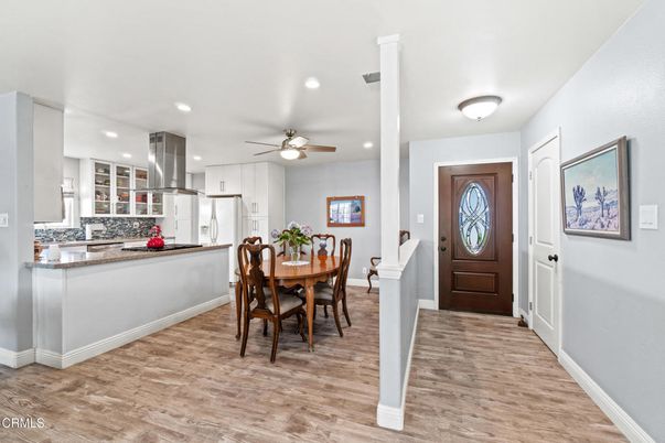 Dining room, Interior, Kitchen, Recessed Lighting, Wood Texture Flooring