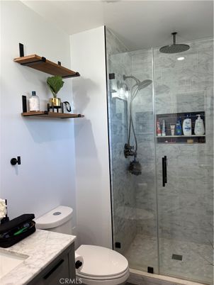 Bathroom, Glass Shower, Interior, Marble Walls, Recessed Lighting