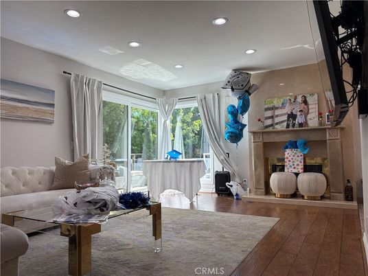 Fireplace, Interior, Recessed Lighting, Wood Texture Flooring