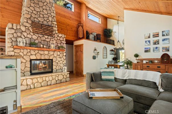 Fireplace, Interior, Living room, Stone Walls, Wooden Ceilings, Wood Texture Flooring, Wooden Walls