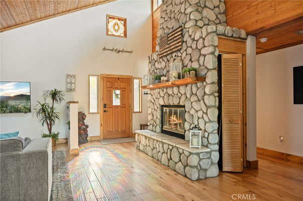 Fireplace, Interior, Stone Walls, Wooden Ceilings, Wood Texture Flooring