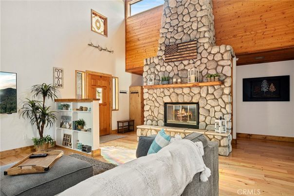 Fireplace, Interior, Living room, Stone Walls, Wooden Ceilings, Wood Texture Flooring