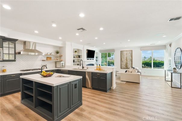 Interior, Kitchen, Living room, Recessed Lighting, Stainless Steel Appliances, Wood Texture Flooring