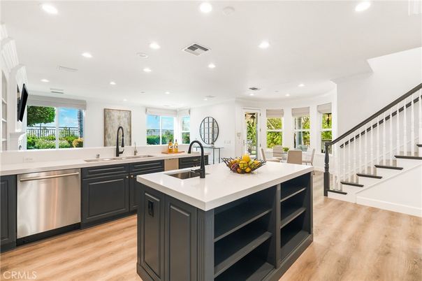 Dining room, Interior, Kitchen, Recessed Lighting, Stainless Steel Appliances, Wood Texture Flooring