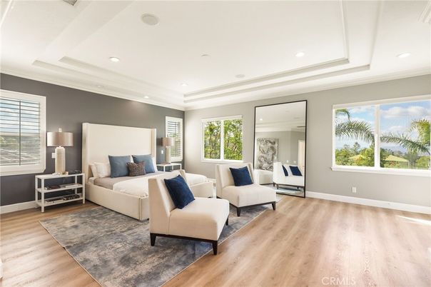 Bedroom, Interior, Living room, Recessed Lighting, Wood Texture Flooring